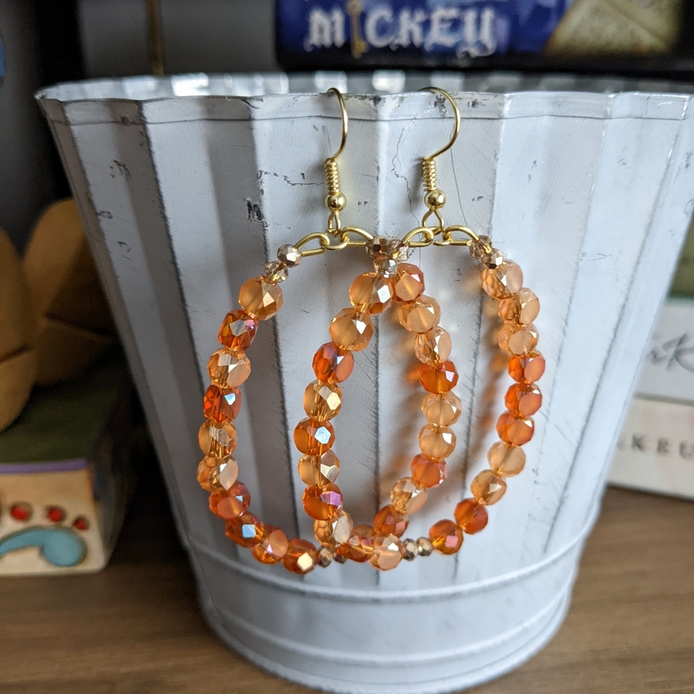 Boho beaded hoops teardrop handmade sparkle orange